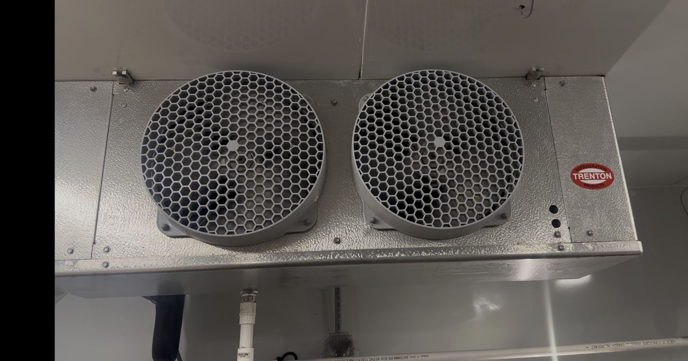 Walk-in cooler fan coil after cleaning