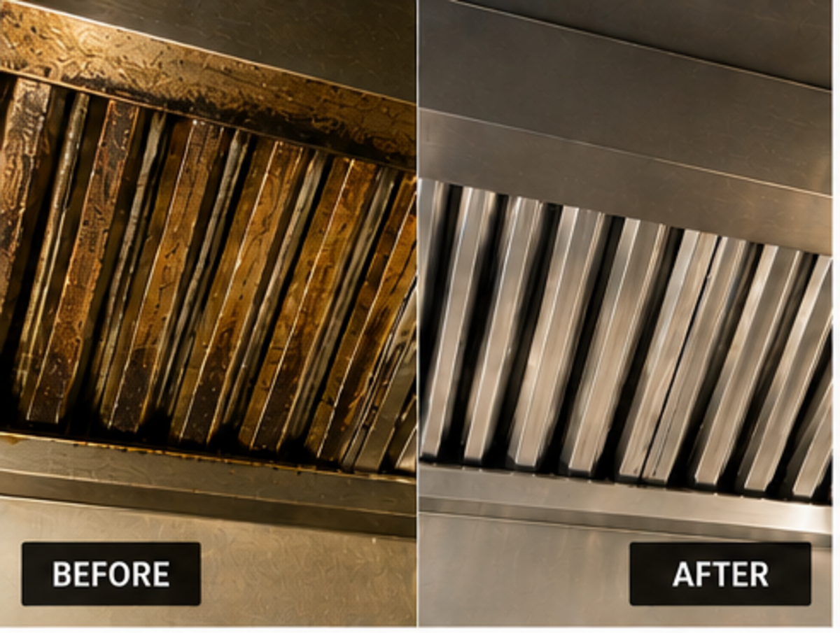 Commercial kitchen hood filters before and after professional cleaning