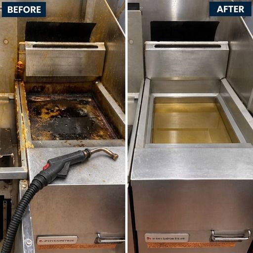 Commercial fryer well before and after cleaning